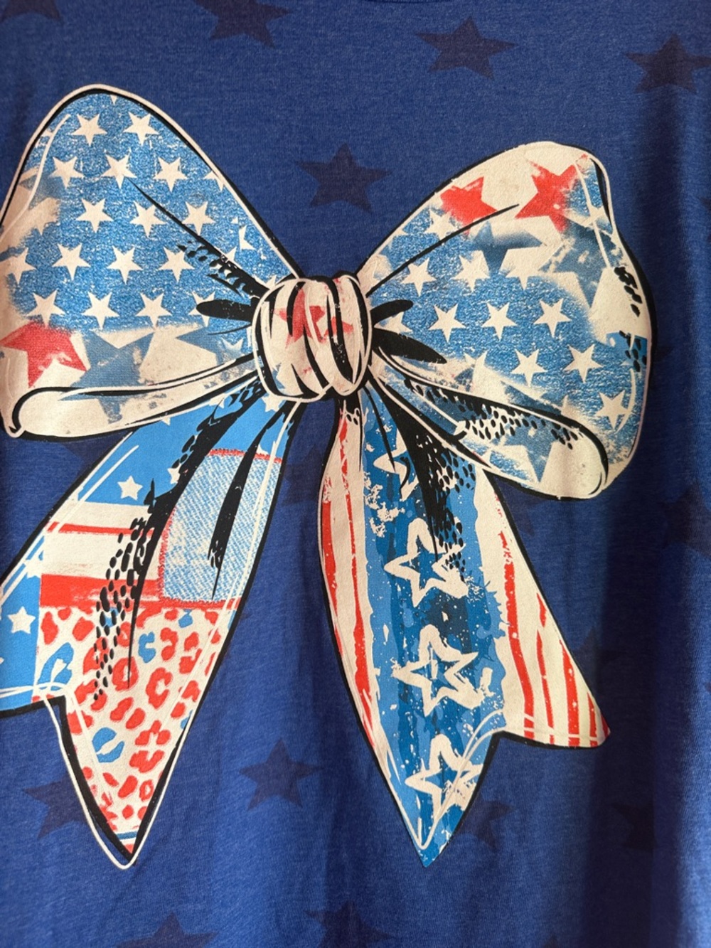 4th of July Blue Star Bow Graphic Tee by Love in Heart NEW - Picture 2 of 2